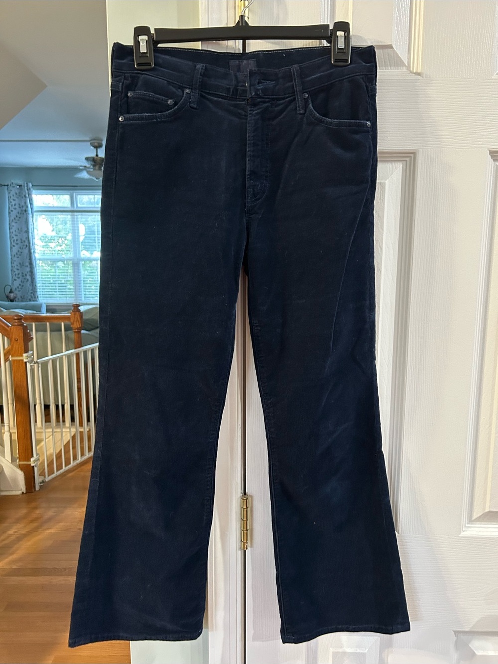 MOTHER THE OUTSIDER Dark Navy Corduroy Straight-Leg Pants 27